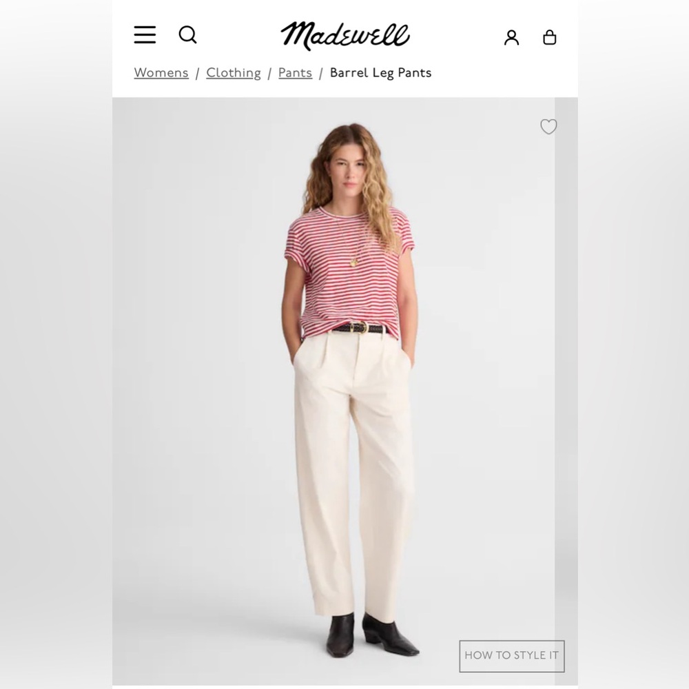 NWT! Madewell The Barrel-Leg Pant in Drapey Twill - Retail $118